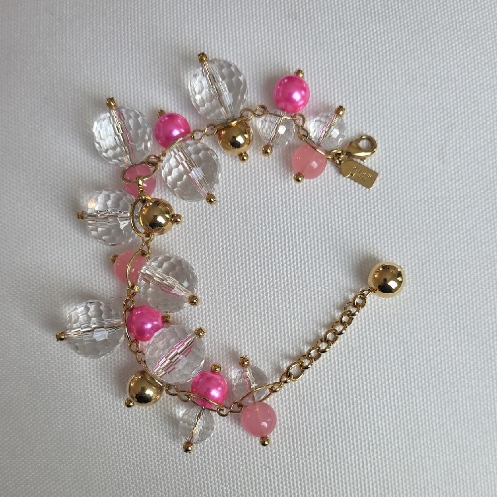 kate spade Gold-Tone Bracelet with Pink and Clear Beads